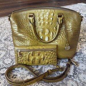 Brahmin Olive Green Croc-Embossed Satchel